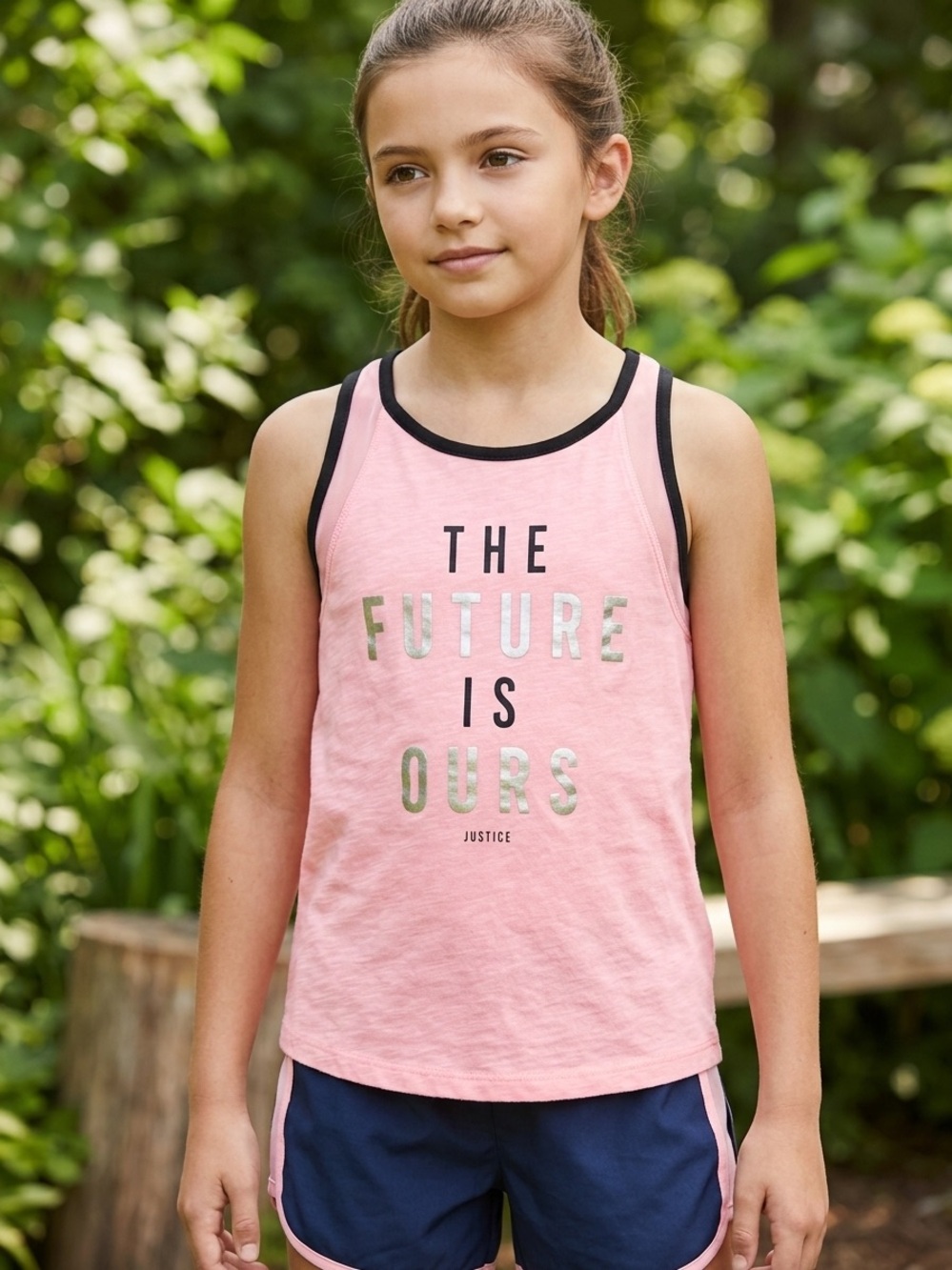 Justice Pink Tank Top with Metallic Graphic